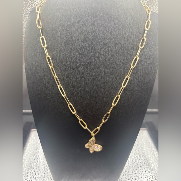 Gold Butterfly Pendant Necklace . - Picture 4 of 4